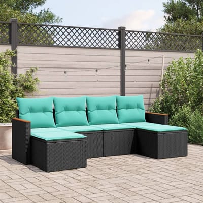 vidaXL - 6-delige - tuinbankset - met - kussens - van - zwart - polyrotan