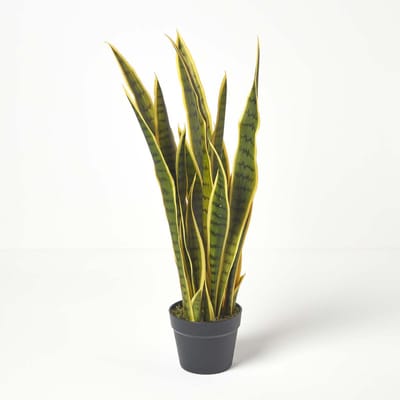 Homescapes kunstplant Sansevieria Trifasciata, booghennep in pot, groen-geel, 74 cm hoog