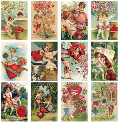 Cosensi - Valentijnsdag wenskaarten set van 12, vintage liefde ansichtkaart cadeau bericht met antieke uitstraling