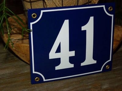Emaille huisnummer 18x15 blauw/wit nr. 41