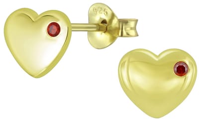 Joy|S - Zilveren hartje oorbellen - 8 mm - zirkonia rood - gold plated