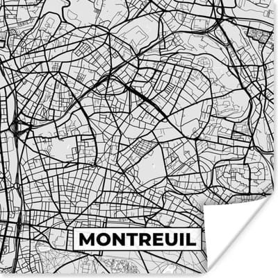 Poster Plattegrond - Kaart - Stadskaart - Frankrijk - Montreuil - 100x100 cm XXL