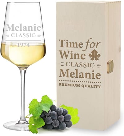 2-delige geschenkset wijnglas 560 ml met gepersonaliseerde gravure in houten doos - perfect voor elke gelegenheid