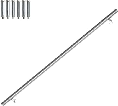 Trapleuning Roestvrij staal leuning zilver 180 cm Ø 42 mm V2A Roestvrij Staal reling wandleuning, voor wandtrap, voor binnen en buiten, inclusief wandhouder en eindkappen