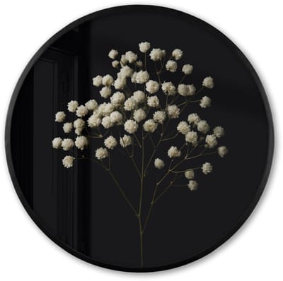 Poster in lijst Rond - Fotolijst 60x60 cm - Posters - Gipskruid - Bloemetjes - Wit - Minimalistisch - Ronde posterlijst zwart - Decoratie - Wanddecoratie woonkamer - Muurdecoratie slaapkamer
