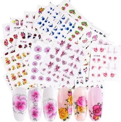 55 Stuks Nagelstickers – Nail Art Stickers – Glitter Flowers