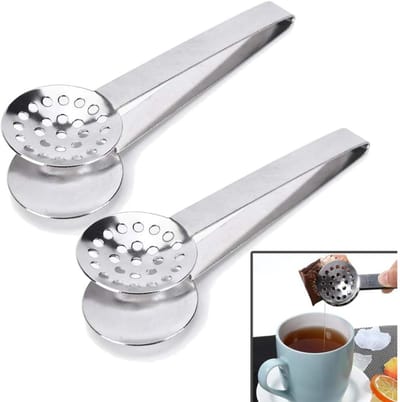 QTTVBTNA - 2 Stuks Theezakjespers RVS - Ronde Theeklem - Hittebestendige Theetang voor Losse Thee & Theezakjes - Theegereedschap voor Keuken en Bar - Accessoires voor Theeservies & Desserts - 15.5 cm - Zilver