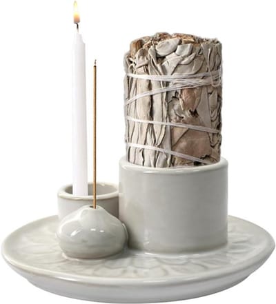 Wierookhouder keramiek - 4 in 1 multifunctioneel - geschikt voor salie en heilig hout - meditatie en ontspanning