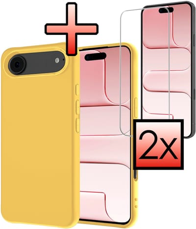 Hoesje - Met 2x Screenprotector - Geschikt voor Apple iPhone Air - Sterk & Shockproof - Back Cover - Siliconen Case - Telefoon Hoes - Geel
