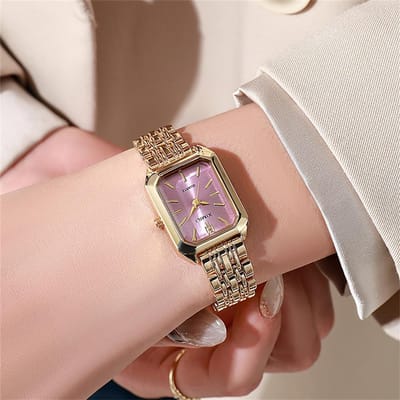 Luxe Dames Mode Quartz Horloge Eenvoudige Schaal Vierkant Kwaliteit Verguld Dames Horloges Zakelijk Roestvrij Staal Vouw Horloge gray