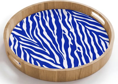 Dienblad rond 40x40 cm - Schootdienblad hout - Zebra - Patroon - Kobalt - Blauw - Borrelplank rechthoek - Plateau houten dienbladen