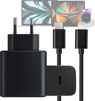 Snellader geschikt voor iPhone 14/13/12/11/X - Lightning naar usb C kabel 1 meter - 45w oplader - Usb C adapter 45w