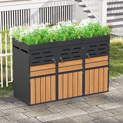 REDOM - Buitenkast Met Plantenbak En Ventilatielamellen - 3 Aparte Vakken - Voor Tuin Of Balkon - Metaal - Grijs