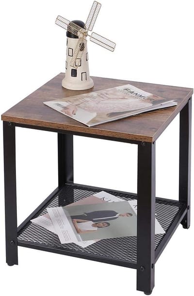 Vierkante Salontafel Industrieel met Metalen Frame en Onderste Plank - Donker Hout