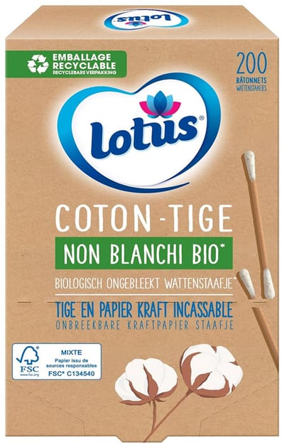 Lotus Biologische Ongebleekte Katoenstelen 200 Stokken