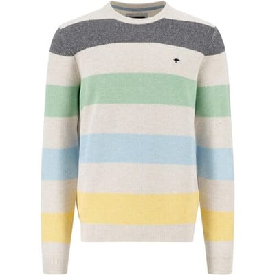 Fynch-Hatton Trui O-Neck Striped Structure New Off White-Multi / male