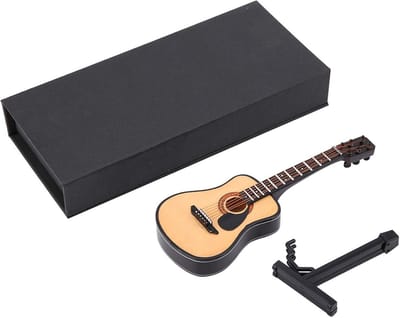Decoratief Houten Gitaar Model Poppenhuis Accessoire met Standaard en Koffer