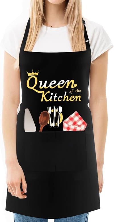 SnelShoppen - Zwarte Waterdichte Schort voor Vrouwen, Verstelbaar Chef Schort met 2 Zakjes, Persoonlijk Cadeau Schort voor Barbecue, Grillen, Koken, K