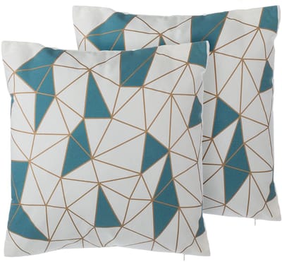 CLARKIA - Sierkussen set van 2 - Wit/Blauw - 45 x 45 cm - Katoen