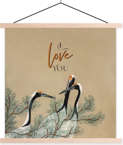 Posterhanger incl. Poster 40x40 cm - Schoolplaat - I love you - Quotes - Spreuken - Liefde - Textielposter - Blanke latten