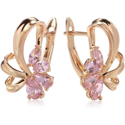 Boucles d'oreilles pendantes anglaises en zircon naturel rose pour femmes, tendance, couleur or rose, vintage, pour fête de mariage, bijoux fins quotidiens beige