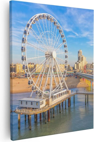 Artaza Canvas Schilderij Strand En Zee - 40x50 cm - Wanddecoratie Scheveningen - Muurdecoratie Kust - Kamer Accessoires Pier
