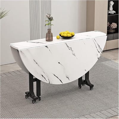 Opvouwbare Eettafel - Keukentafel Rond - Ruimtebesparend Eten - Met Verrijdbare Wielen - 100 cm Diameter - Wit