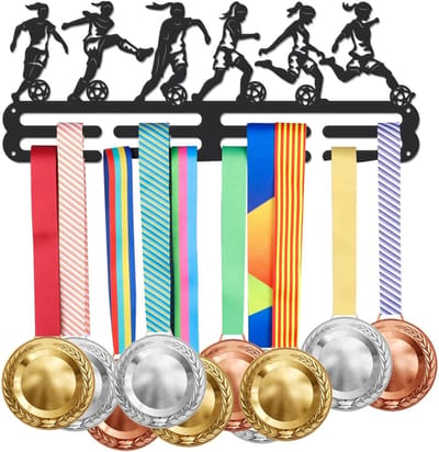 Voetbal Medaille Hanger - Sport Display Rek - Medailles Tonen - Twee Rijen Capaciteit - 42cm Breed - Zwart