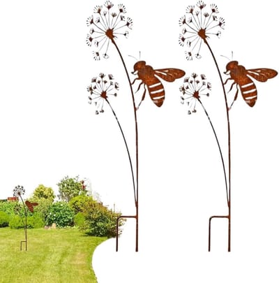 Decoratieve Tuinstekers - Gazonkunst Buiten - Tuin Decoreren - Rustieke Vintage Stijl - 35x20x1 cm - Roestkleur