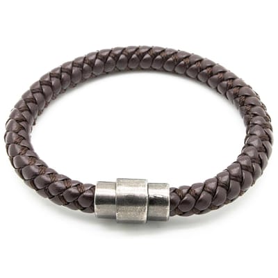 Sorprese armband - Excellence - armband heren - bruin - gevlochten leer - 21 cm - RVS - cadeau - Model O