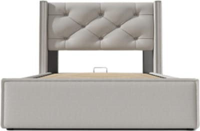 Gotagee Hydraulisch Gestoffeerd bed 90x200 cm Eenpersoonsbed Met lattenbodem uit metalen frame Modern bedframe Met opbergruimte Katoen Lichtgrijs Zonder matras
