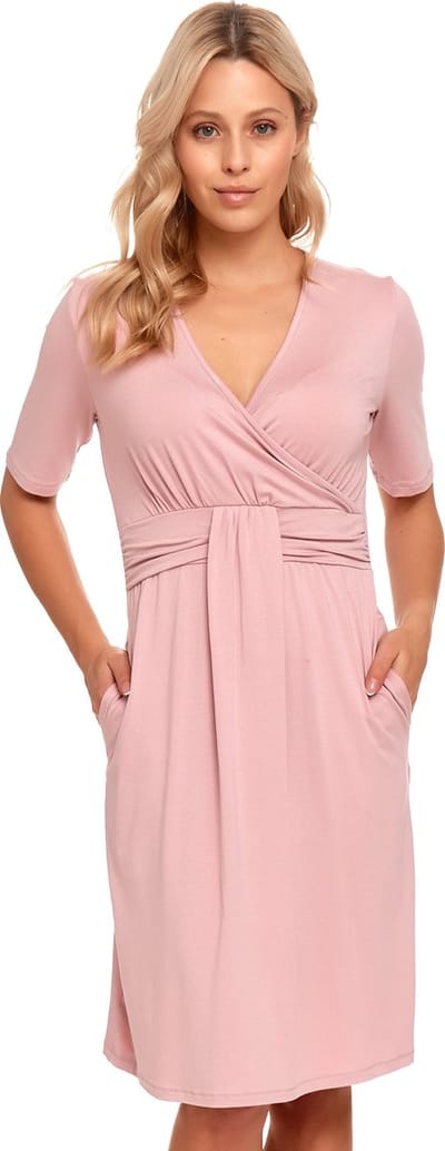 Doctor Nap Nachthemd Bamboe | Nachtjapon Dames | Borstvoeding Nachtkleding | Zwangerschap Nachthemd Korte Mouw | Flamingo TCB.9116 M