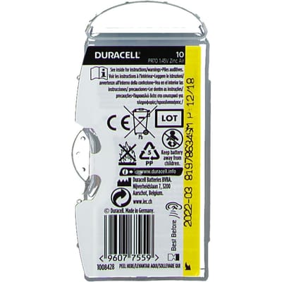Duracell DA10 huishoudelijke batterij Wegwerpbatterij Zink-lucht