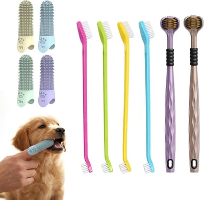 Vinger tandenborstels voor honden, dubbele en driedubbele koppen, 4 stuks voor optimale mondverzorging en tandheelkundige gezondheid van honden en katten