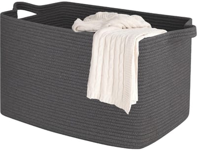 Opbergmand vierkant (84 l, donkergrijs) opbergmand voor kinderen met handgrepen, opbergmand grote opvouwbare wasmand, katoenen touw voor badkamer, kinderkamer