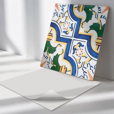 Wallfluent Vinyl Tegels - Gepatroneerde tegels Vinyl Vloer Tegels - 30 cm x 30 cm - Blauw PVC Tegels - Set van 9 - Vierkant PVC Tegels - Texturen Plaktegels - Zelfklevende Vinyl Tegels - Plaktegels Keuken en Badkamer