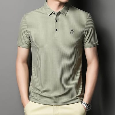 Modieus Urban Los Heren T-shirt Middelbare leeftijd Korte mouw Zomer Gestreept Revers XXXXL beige
