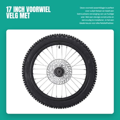 Dailygoods- Voorwiel 17 Inch - Bandmontage - Roestvrij Staal Rubber - 70/100-17 2,75-17 - 12mm As - 190mm Remrotor - Motorband
