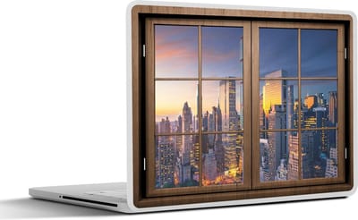 Laptop sticker - 17.3 inch - Doorkijk - Hout - New York - 40x30cm - Laptopstickers - Laptop skin - Cover