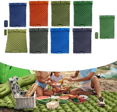 Dubbel slaapkussen, 3,15 inch extra dik, zelfopblazend campingmatras met voetpomp, lichtgewicht draagbaar luchtbed voor 2 personen, tent, wandelrugzak, marineblauw (dubbel dennengroen)