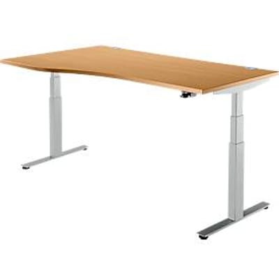 Schäfer Shop  Select Bureautafel DRIVE UP 2, T-poot, vrije vorm, elektr. in hoogte verstelbaar, beuken/blank aluminium
