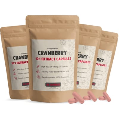 Cupplement Cranberry Extract 8.000 per dagdosering Combideal 4x 60 Capsules - D mannose - Cranberry capsules - D-mannose cranberry - Cranberries - Vegan - Zonder toevoegingen - Lab getest - 60 dagen voorraad per zakje