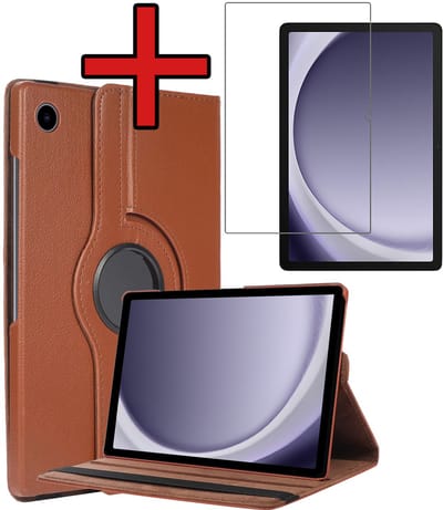 Hoesje - Geschikt voor Samsung Galaxy Tab A11 / A9 - Met Screenprotector - 360 Graden Hoes - Draaibare Hard Cover Case - Tablethoes Draaibaar - Bruin