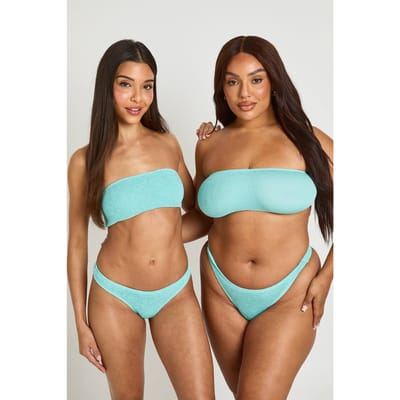 boohoo Dames Premium One Size Fits All Crinkle Bandeau Bikinitop | Aqua
