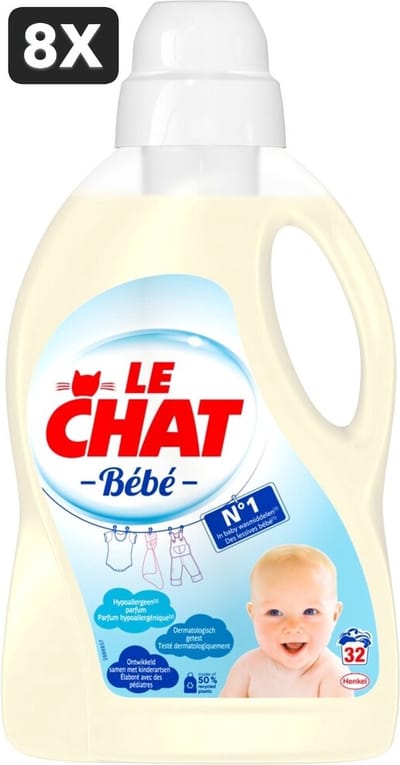 8 x Le Chat - Wasmiddel - Vloeibaar Wasmiddel - Bébé - 32wb/1440ml