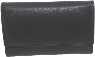 OI zwarte leren huishoudportemonnee met beugel / lange damesbeurs voor veel pasjes met knipsluiting / grote knipportemonnee / RFID SAFE / zwart / 197