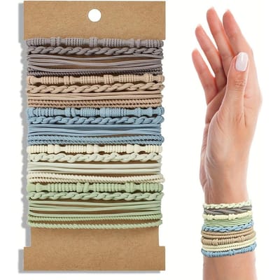Bohemian Armbanden en Haarelastiekjes voor Dames in Bruine Tinten, Met 4 Verschillende Stijlen Paardenstaart Elastiekjes. gray