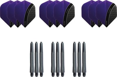Darts Set - Dartset - 3 sets Curve dartflights en 3 sets nylon shafts - 18 pcs - Paars