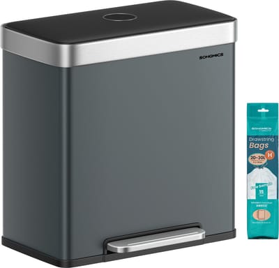 SONGMICS - Prullenbak - Pedaalemmer - Prullenbak met Twee Vakken - 2 x 30L - Soft-Close Deksel