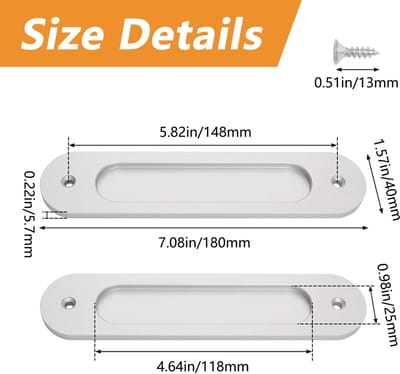 Dailygoody - Ovale Inbouw Schuifdeur Trekken - Aluminium Kastdeur Handgrepen - Zilver - Vinger Trekt voor Schuifdeuren - Geschikt voor Schuurdeuren - .